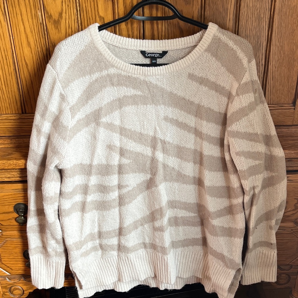 George Cream & Beige Zebra-Stripe Crewneck Sweater